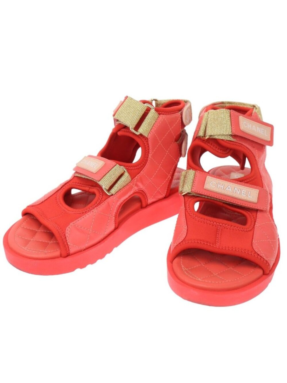 Chanel Quilted CC Logo Velcro Sandals Red